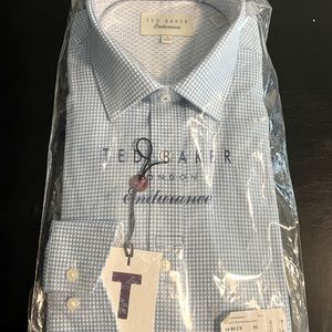 Ted baker houndstooth white blue dress shirt size 16-36/37